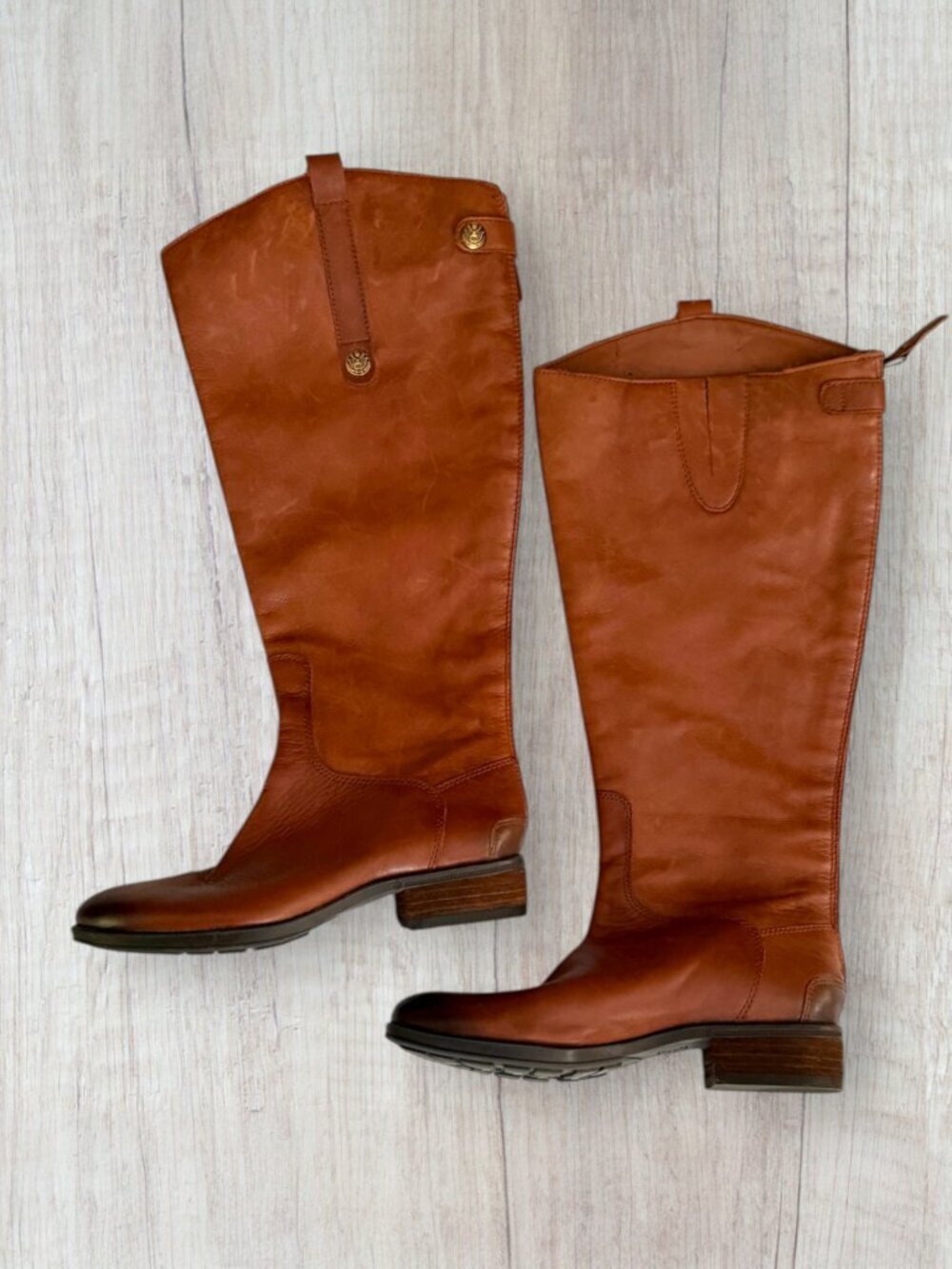 Sam Edelman Penny Tall Riding Boots Cognac Brown Leather Size 9.5 FLAW